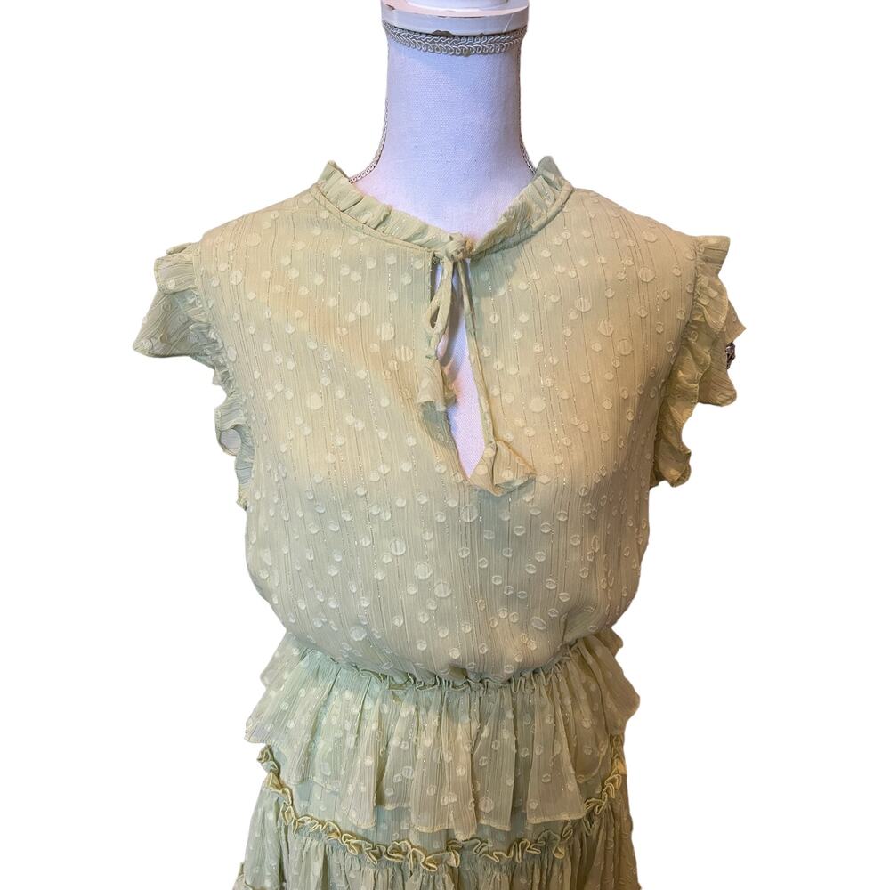 Misa LA Lillian Chiffon Smocked Tiered Mini Dress Honeydew S - Picture 4 of 10